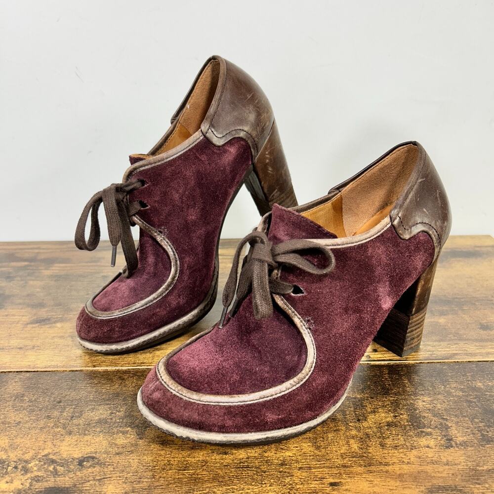 VTG Naya Mindy Genuine Suede Leather Mid Heel Round Toe Lace Shoes 7M Purple Y2k